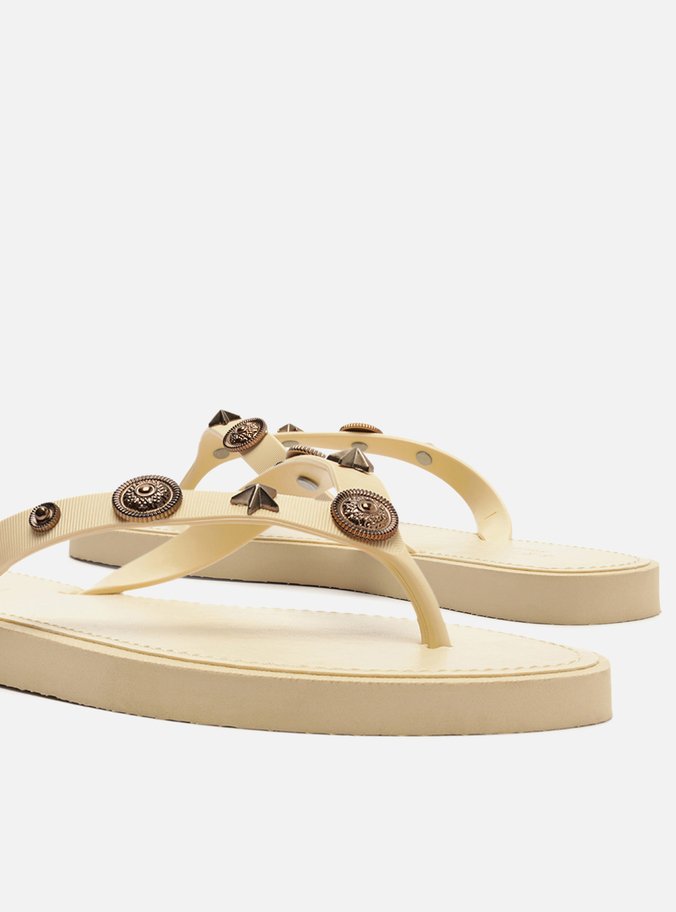Chinelo de Dedo Bege Aplicações