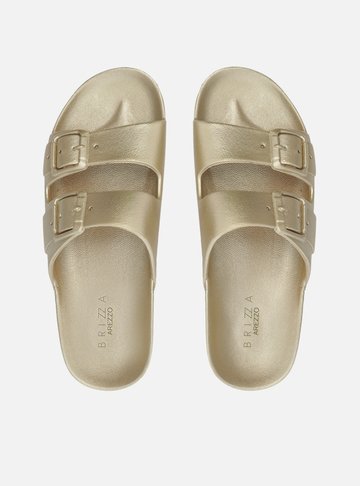 Chinelo Slide Dourado Fivelas Brizza