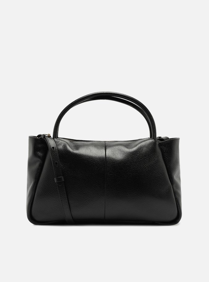 Bolsa Tote Preta Couro Grande Tag Metal