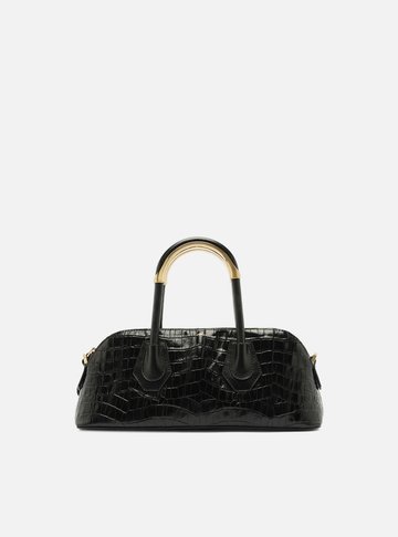 Arezzo — Bolsa Tote Preta Couro Média Croco