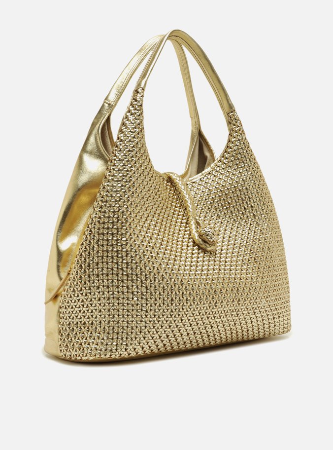 Bolsa Hobo Dourada Couro Grande Tressê Lenny