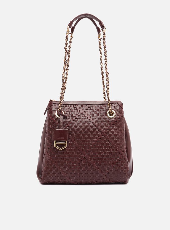 Bolsa Tiracolo Vinho Couro Tressê Cruzado Média