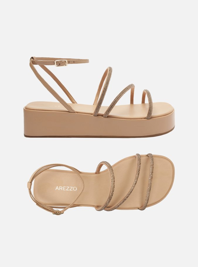 Sandália Nude Strass Flatform Fivela