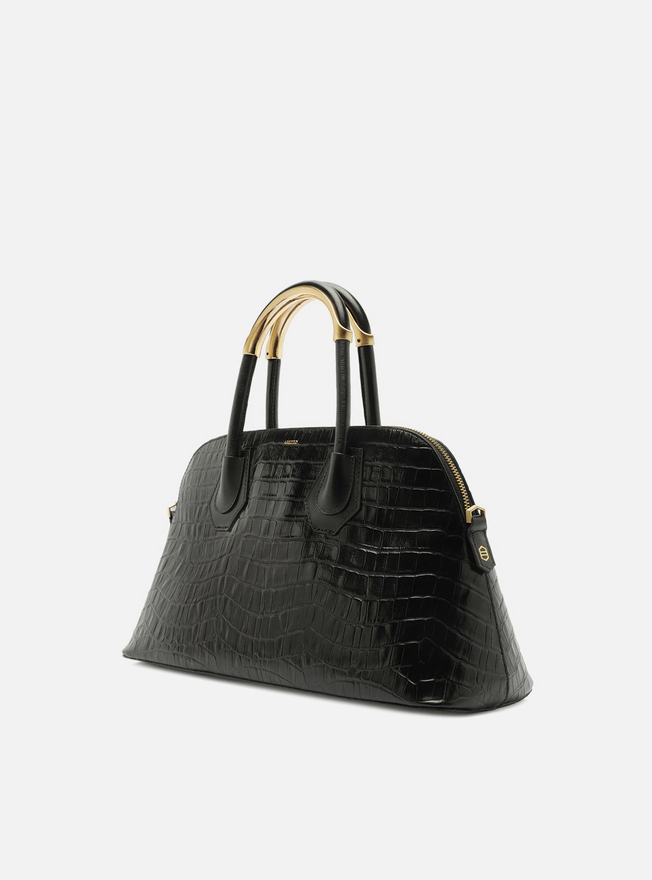 Bolsa Tote Preta Couro Grande Croco Metais — foto 2