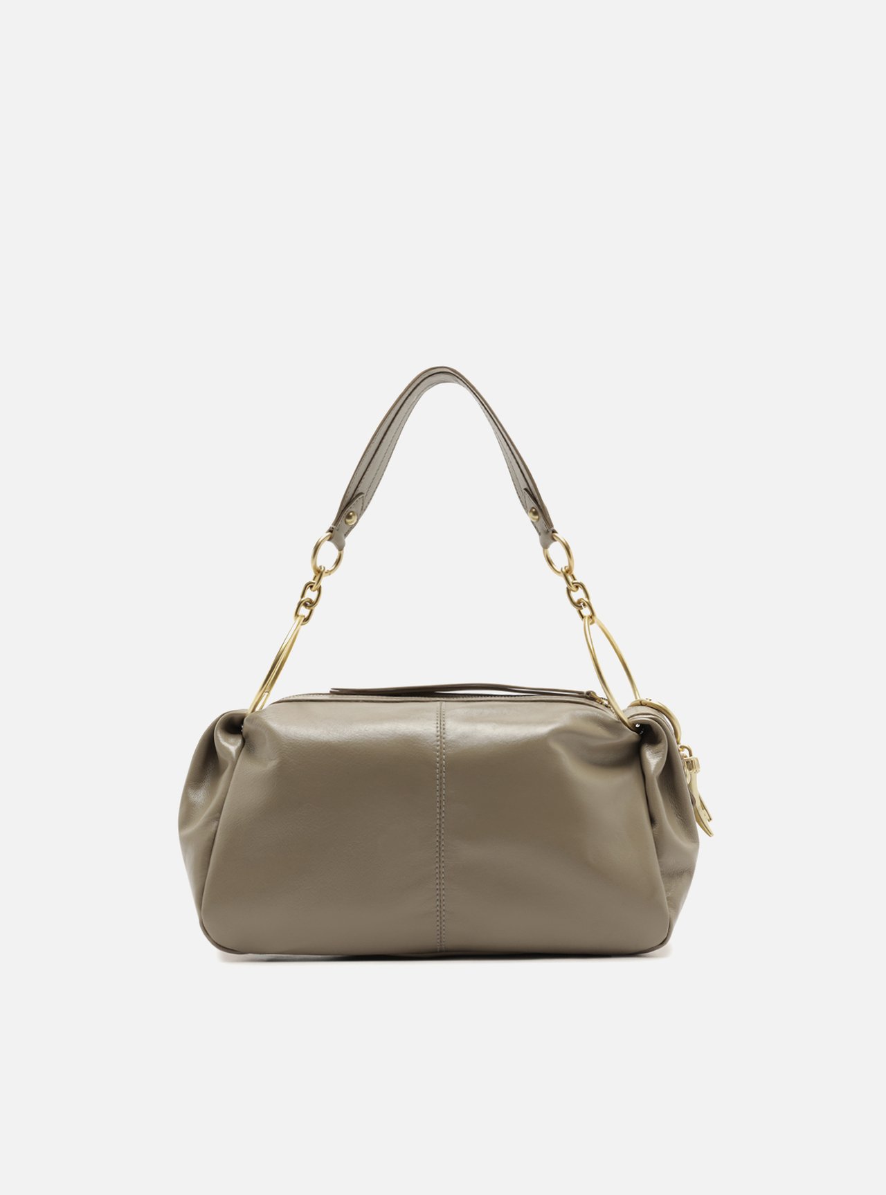 Bolsa Shoulder Cinza Couro Média Metais — foto 3
