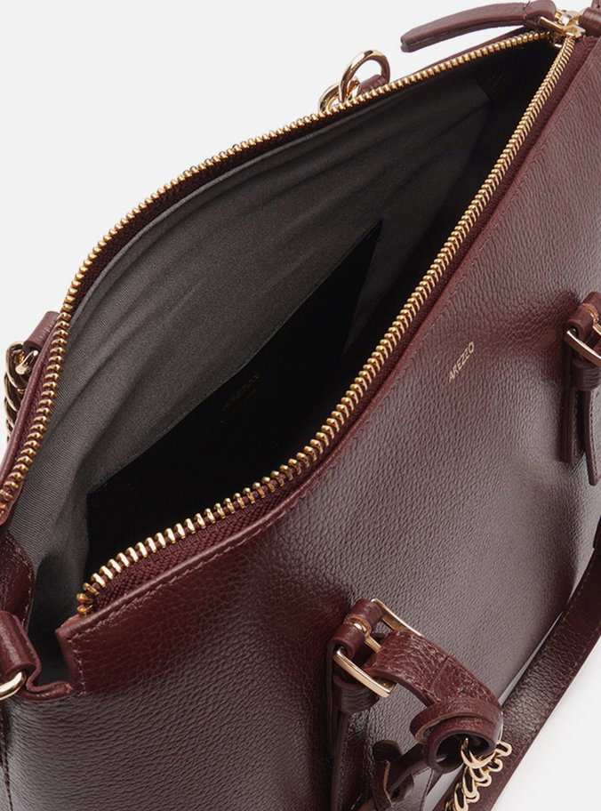 Bolsa Tote Marrom Couro Grande Alça Corrente