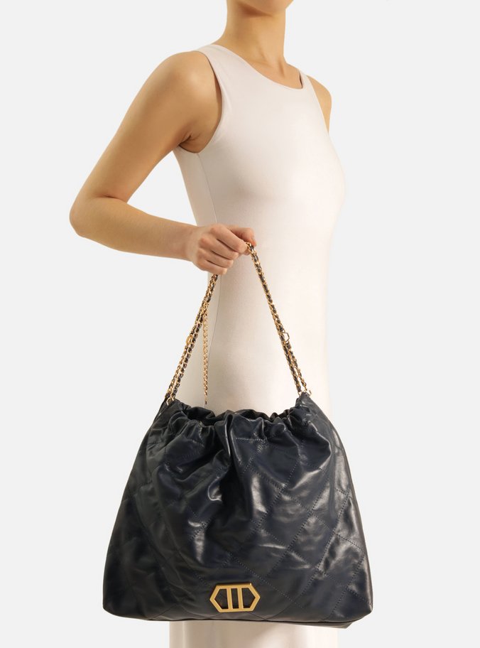 Bolsa Hobo Azul Couro Esther Grande