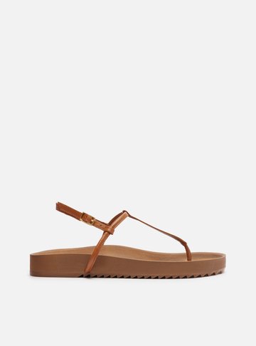 Sandália Papete Marrom Flatform Tiras Slim