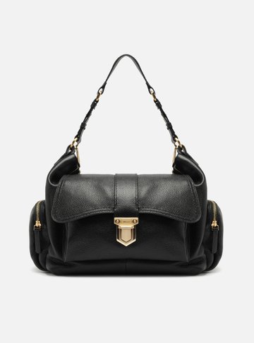Bolsa Hobo Preta Couro Grande Bolsos