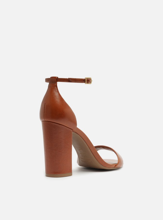 Sandália Marrom Cognac Couro Salto Alto Isabelli