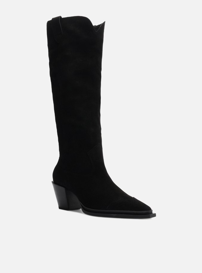 Bota Preta Acamurçada Cano Longo Western