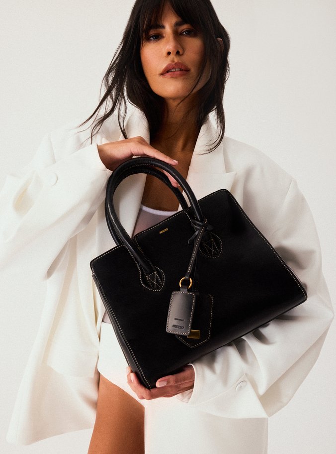 Bolsa Shopping Preta Couro Heritage Grande