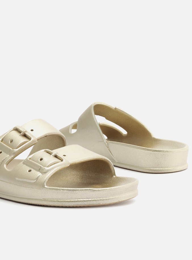 Chinelo Slide Dourado Fivelas Brizza
