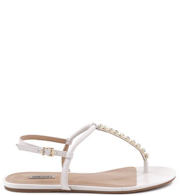 Rasteira Tirinha Cristais Off-White