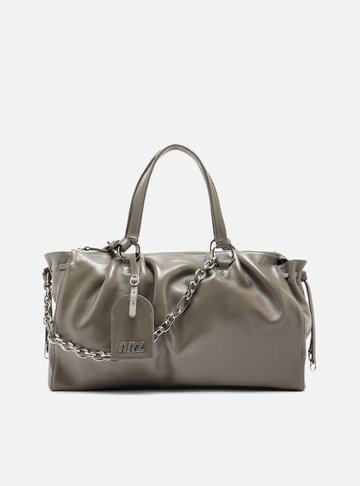 Bolsa Tote Couro Cinza Grande