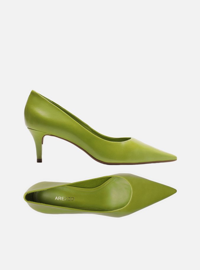 Scarpin Verde Salto Baixo Fino Básico