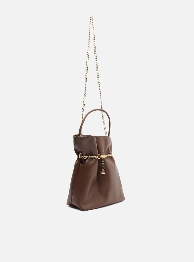 Bolsa Tiracolo Marrom Couro Pequena Correntes