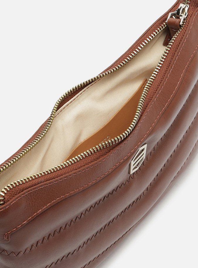 Bolsa Tiracolo Marrom Couro Média Costuras