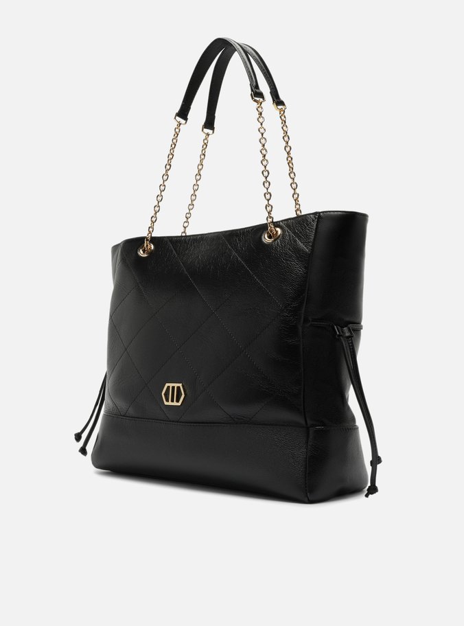Bolsa Shopping Preta Couro Grande Matelassê