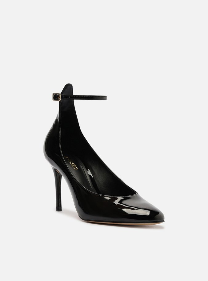 Scarpin Preto Verniz Salto Alto Fino Tira