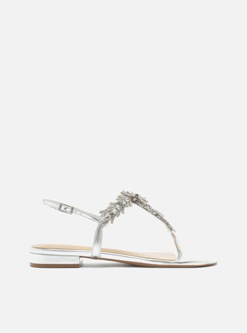 Sandália Rasteira Prata Slim Pedrarias Glam