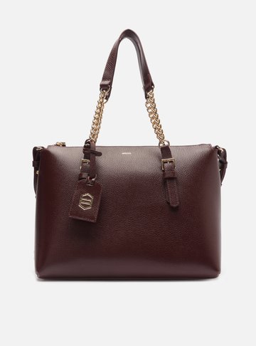 Bolsa Tote Marrom Couro Grande Alça Corrente
