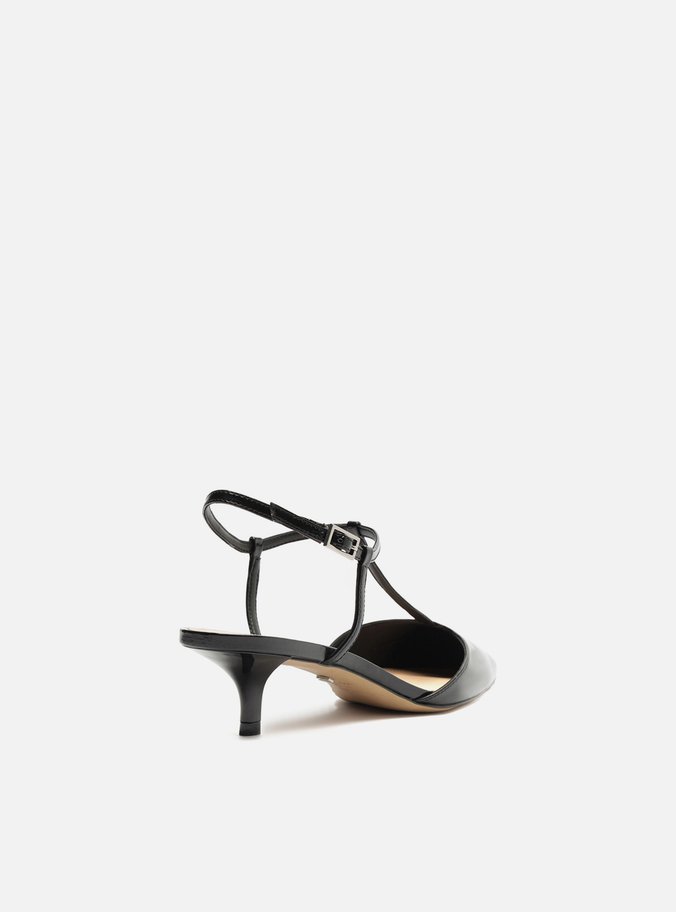 Scarpin Preto Verniz Salto Kitten Aberto Tiras