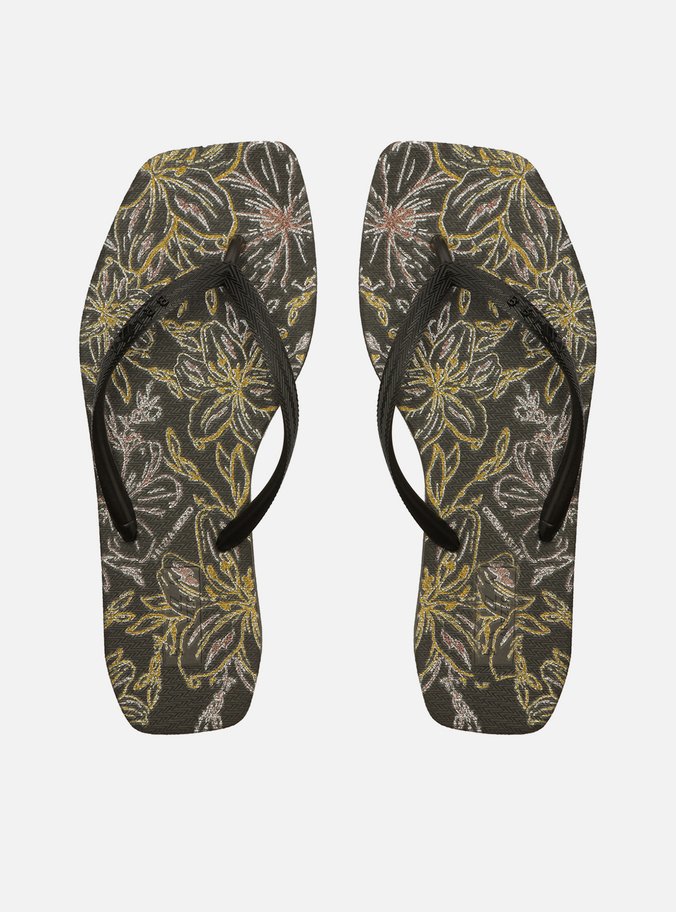 Chinelo de Dedo Preto Square Flores