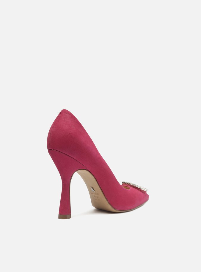 Scarpin Rosa Nobuck Bico Fino Pedraria