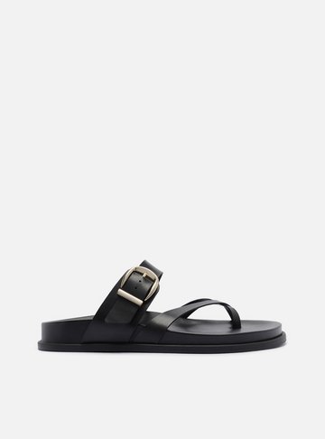 Sandália Papete Preta Couro Tiras Cruzadas Fivela