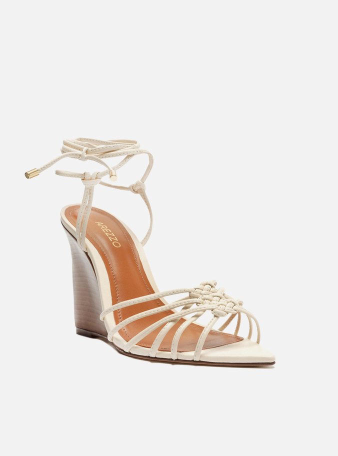 Sandália Off-White Salto Anabela Tiras Amarração