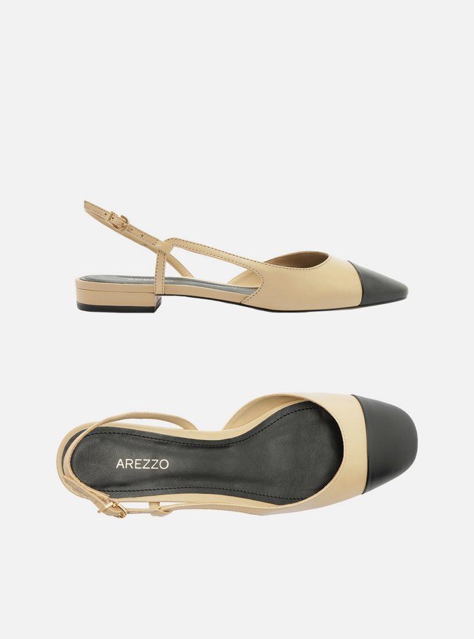 Sapatilha Nude Couro Bico Quadrado Cap Toe