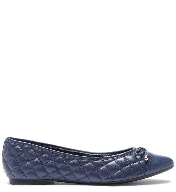 Sapatilha Couro Soft Matelassê Tiny Bow Navy Blue