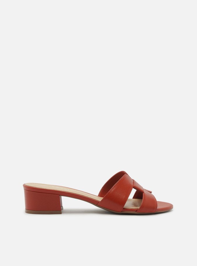 Mule Marrom Couro Salto Bloco