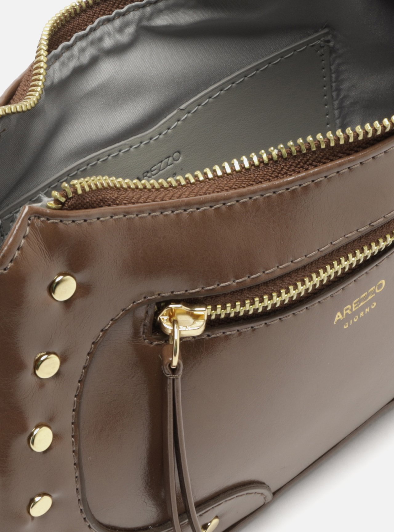 Bolsa Tiracolo Marrom Média Rebites — foto 4