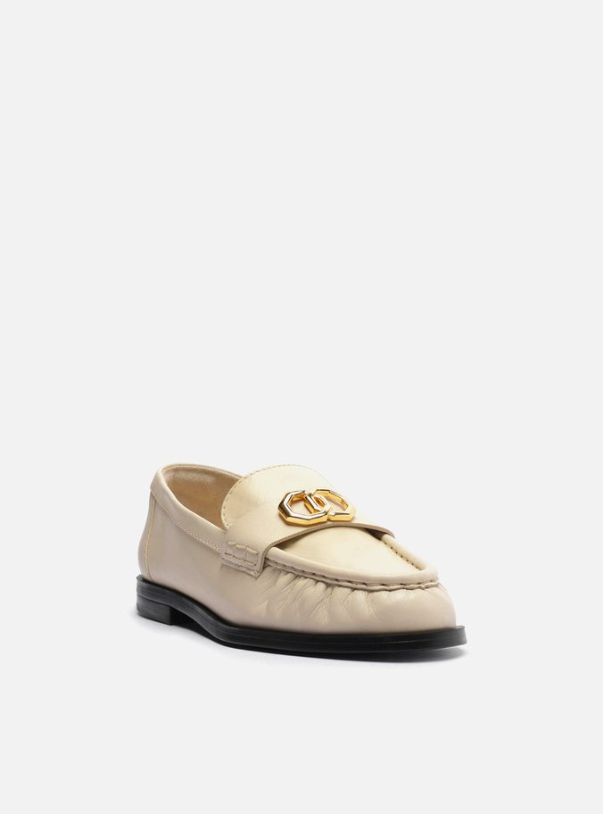 Mocassim Branco Couro Franzido Tira Metal