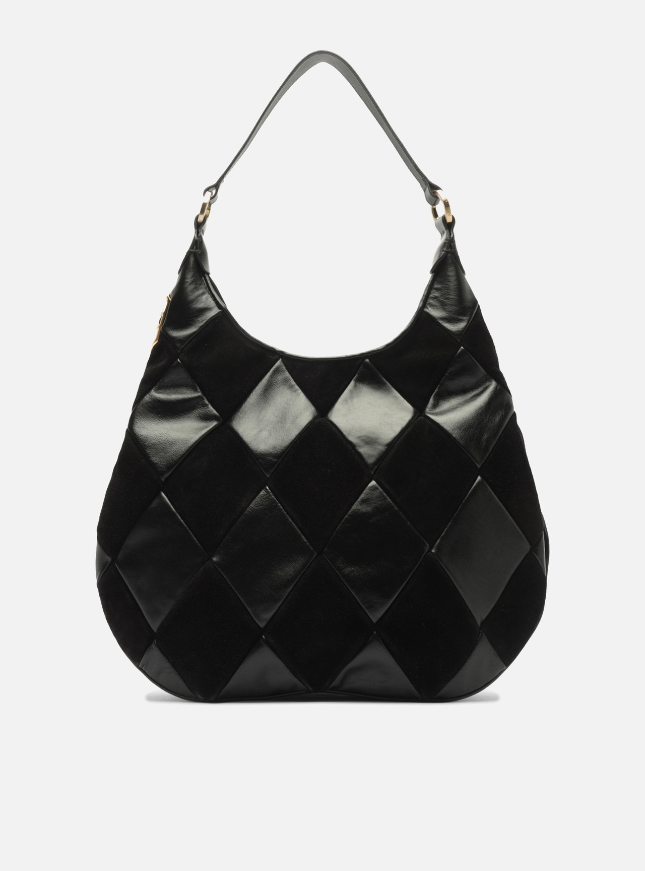 Bolsa Hobo Preta Couro Média Matelassê Metais — foto 1