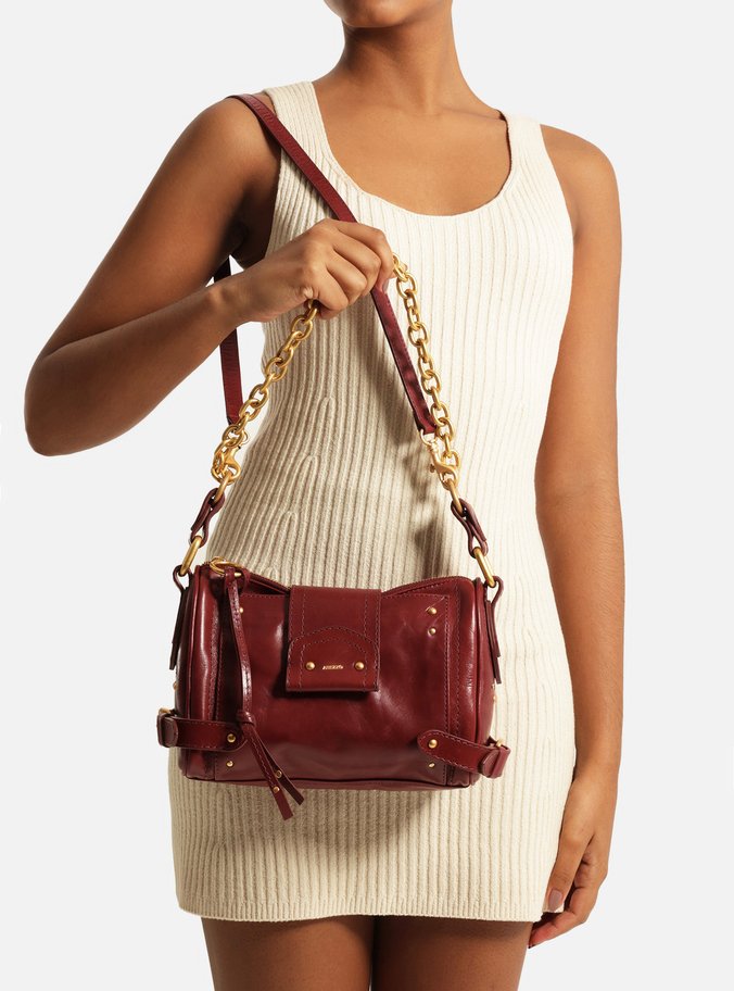 Bolsa Tiracolo Vermelha Couro Média Rebites