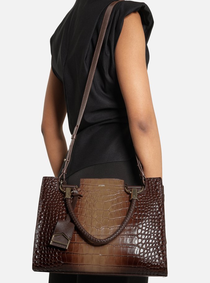 Bolsa Tote Marrom Couro Grande Croco