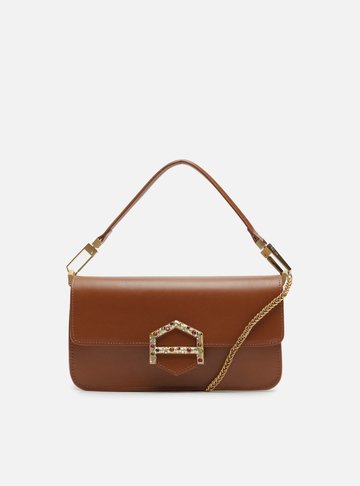 Bolsa Tiracolo Marrom Couro A001 Média Pedrarias