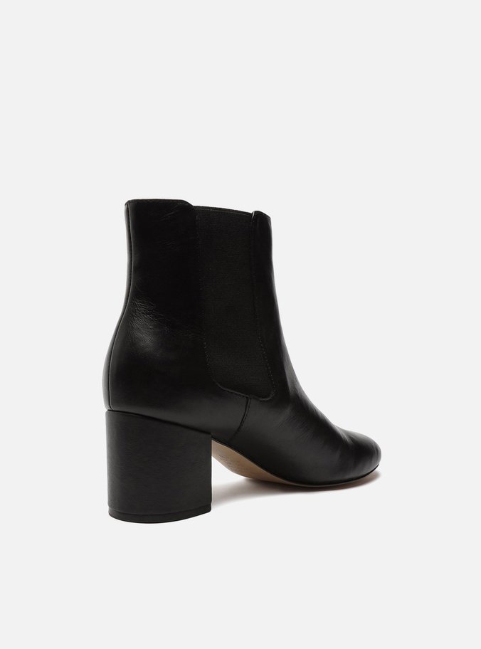 Bota Preta Couro Chelsea Salto Bloco Cano Curto
