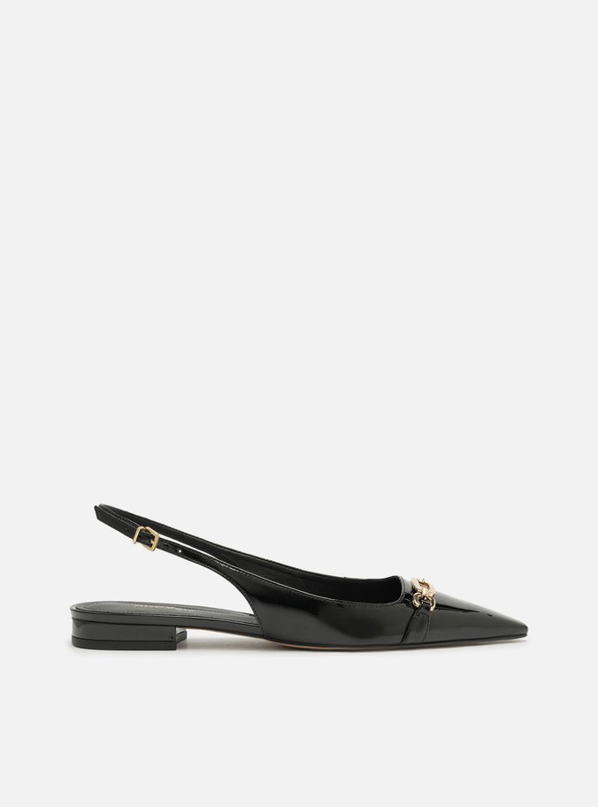 Sapatilha Preta Bico Fino Slingback Metal