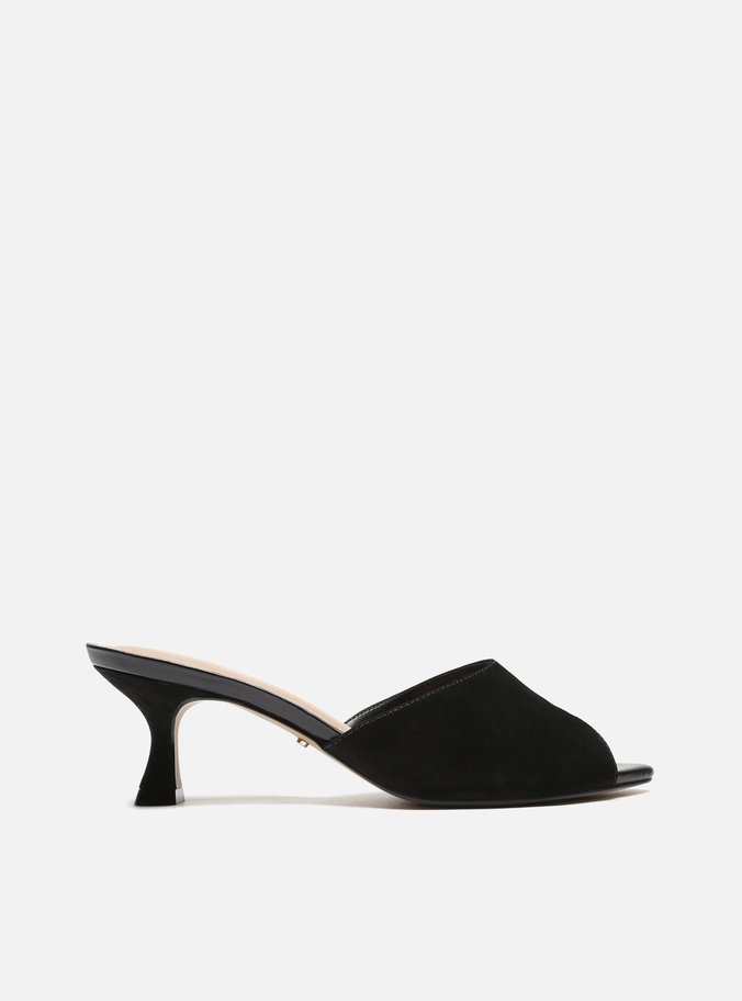Mule Preta Nobuck Bico Folha Salto Fino