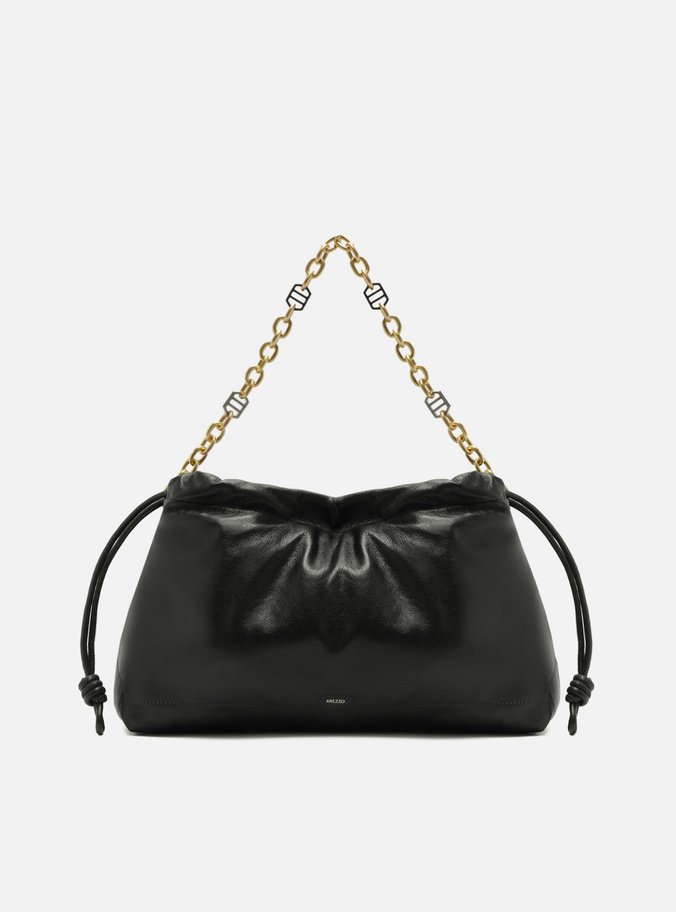 Bolsa Bucket Preta Couro Grande Corrente