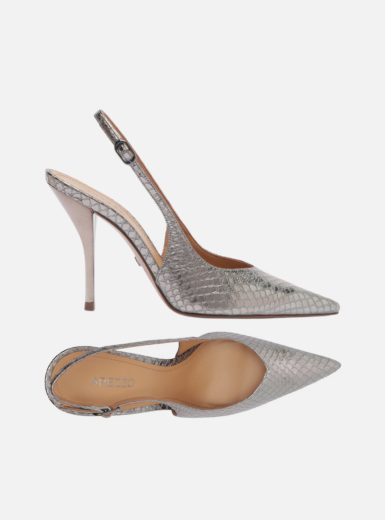 Scarpin Prateado Couro Salto Fino Slingback — foto 5
