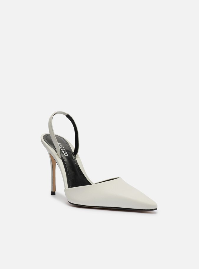 Scarpin Branco Couro Salto Alto Bico Fino Aberto