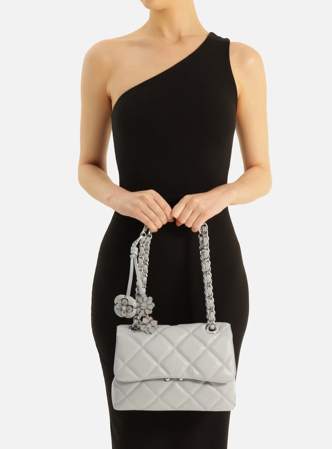 Bolsa Tiracolo Cinza Couro Mizz Média Flor