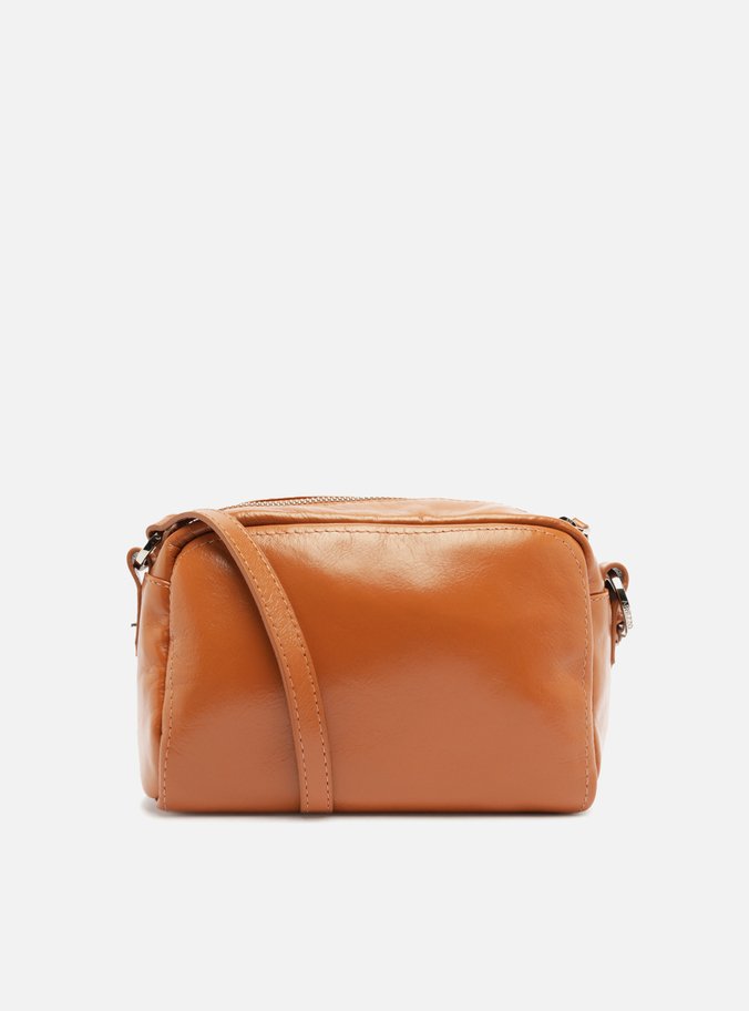 Bolsa Tiracolo Marrom Couro Média Bolso Frontal