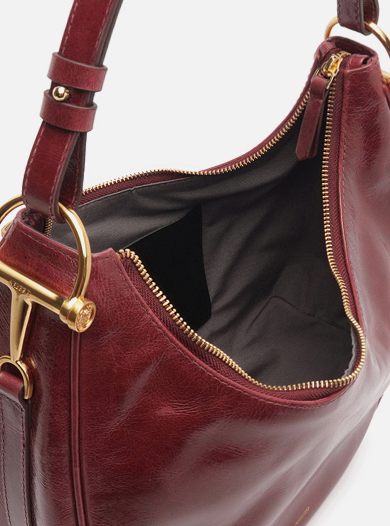 Bolsa Hobo Bordô Couro Grande Metais Alça — foto 4
