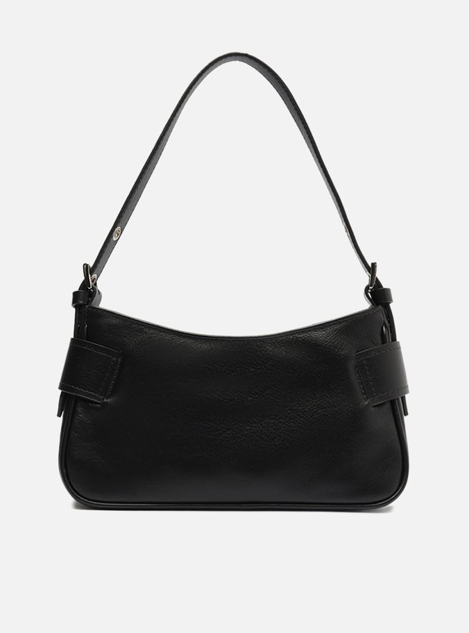 Bolsa Tiracolo Preta Couro Média Fivelas